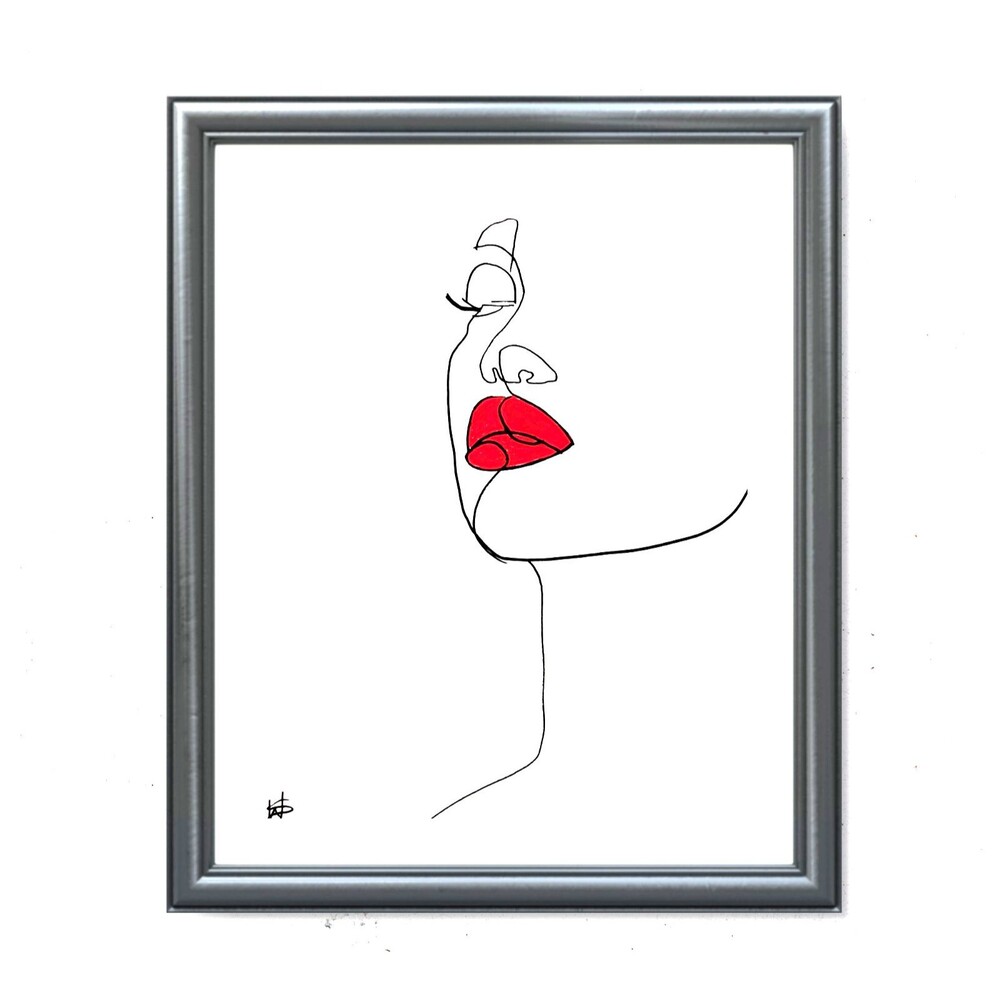 WS original lipstick art 14X11 modern expressionist abstract painting